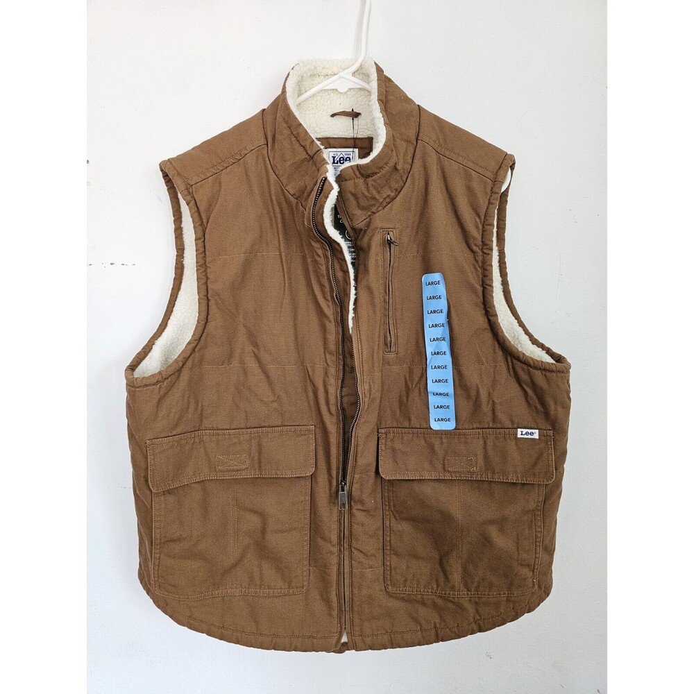 Lee Men's Medium Zip-Up Tobacco Sherpa Lined Duck Canvas Workwear Vest NWT